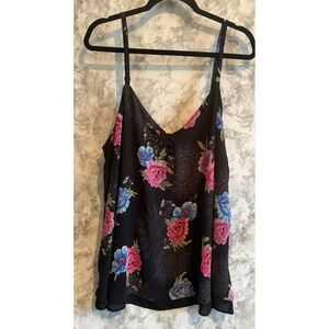 Torrid 2 Black Floral Print Chiffon Cami Top Adjustable Straps‎ Boho 2X 18 20
